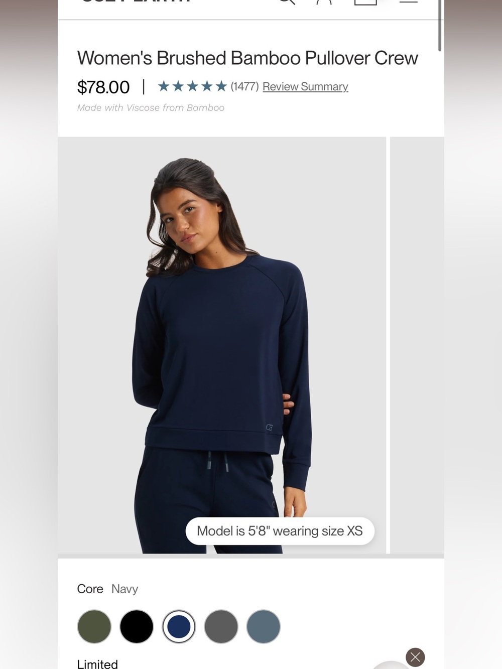 Cozy earth Women's Brushed Bamboo Pullover Crew - Navy